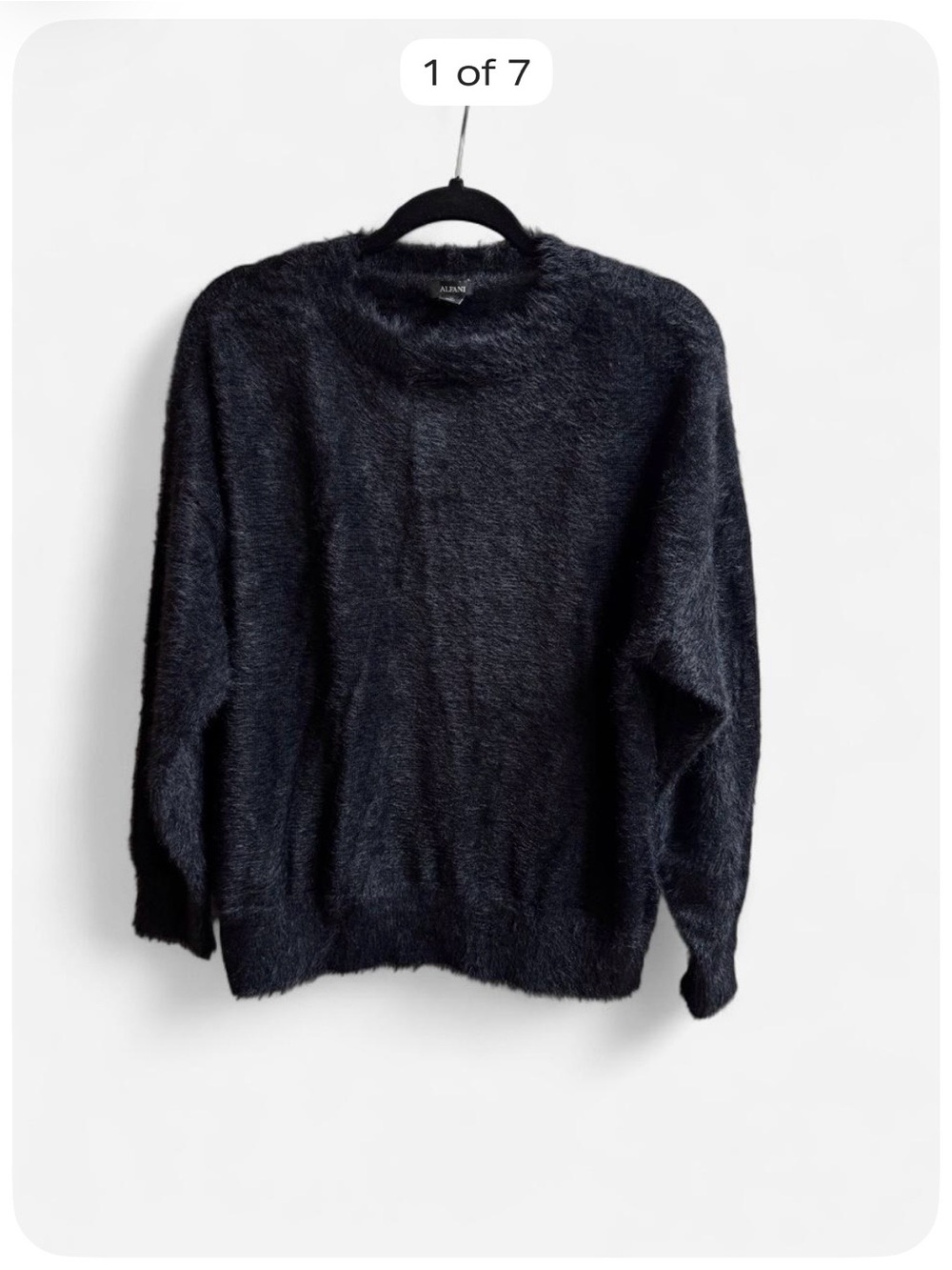 Alfani Women’s 1X Black Fuzzy Furry Crew Neck Sweater